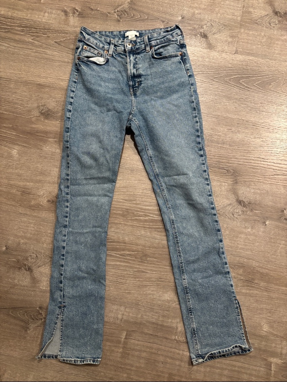 H&M Women's Light Blue Straight-Leg Jeans with Ankle Slits